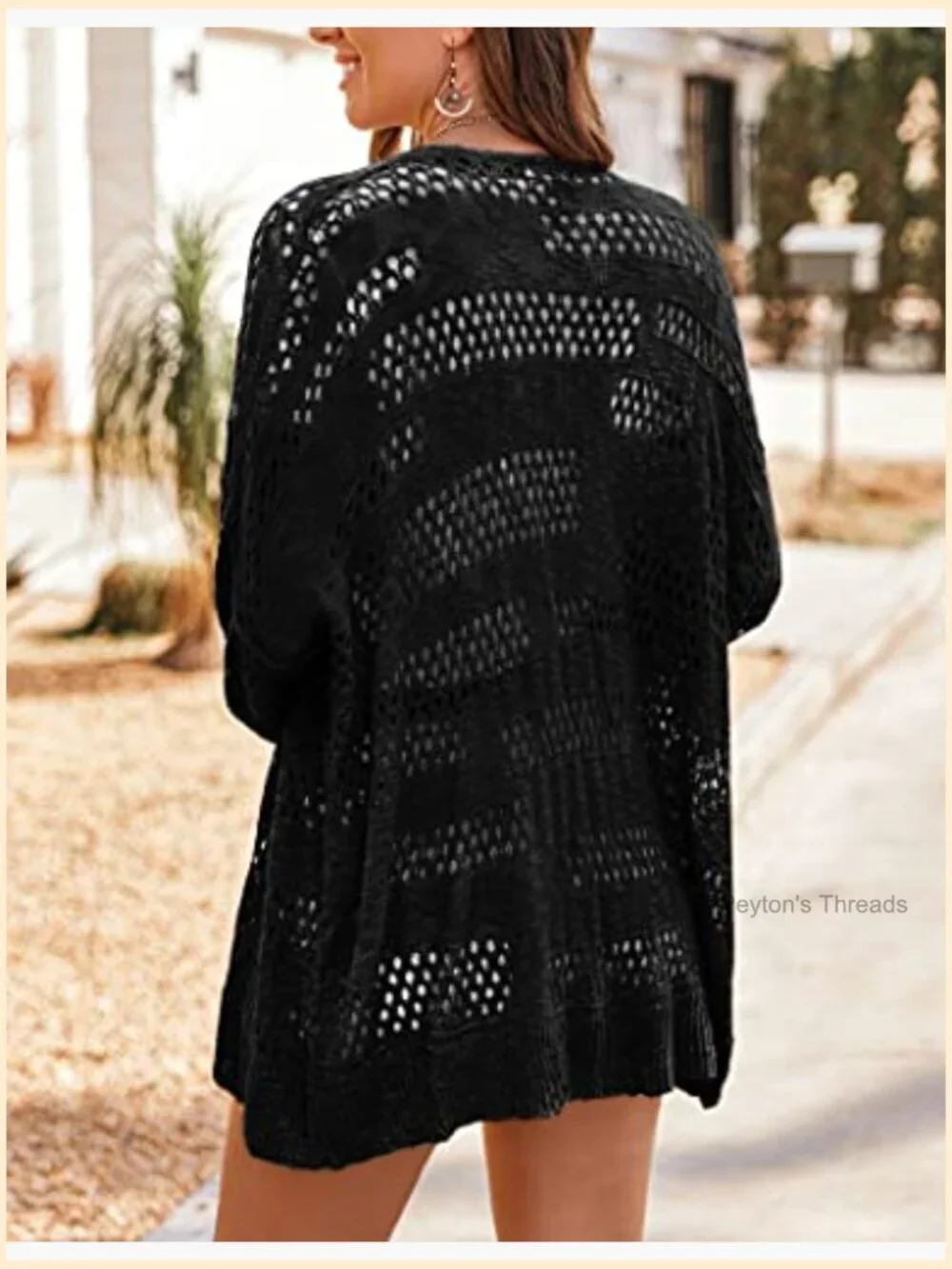 Lightweight Crochet Cardigan Long Sleeve Open Front Knit Oversized